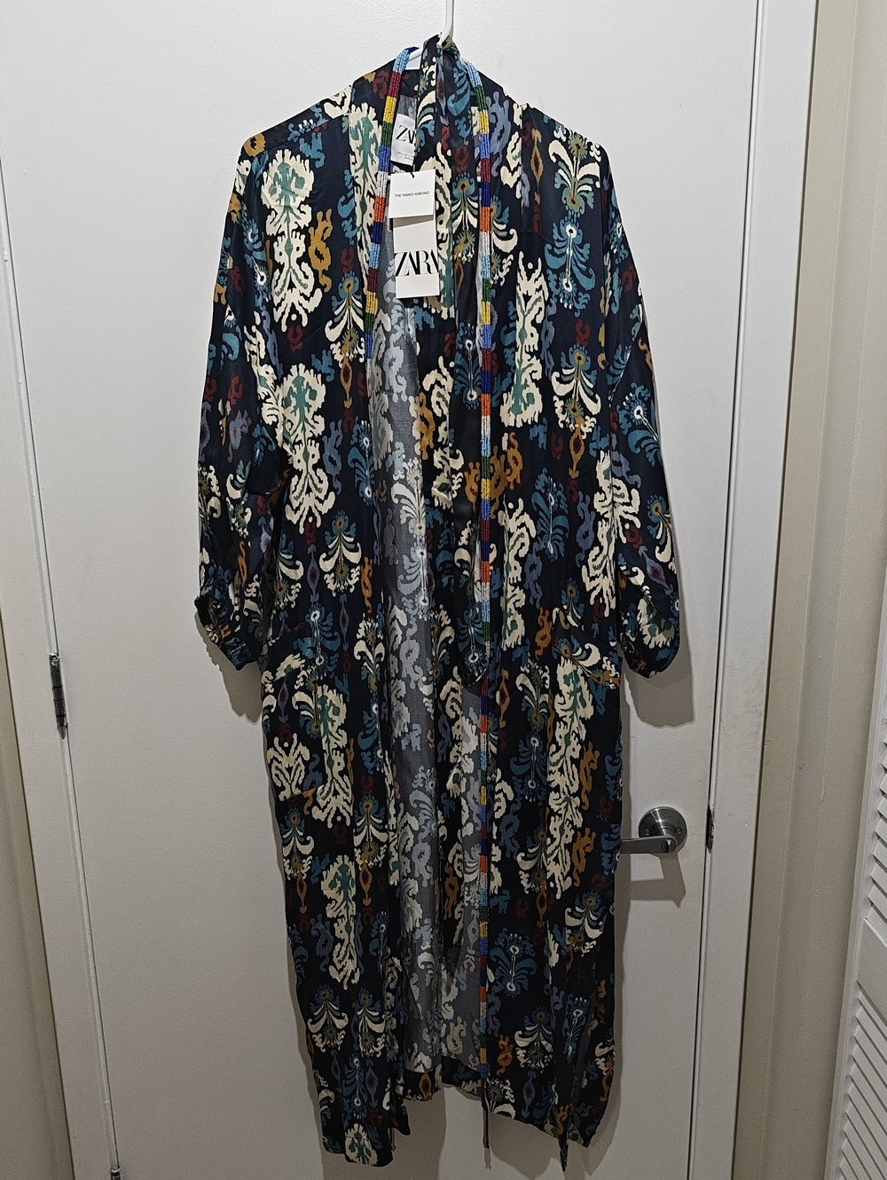 ZARA The Hanoi Kimono Navy Multi-Color Patterned Long
